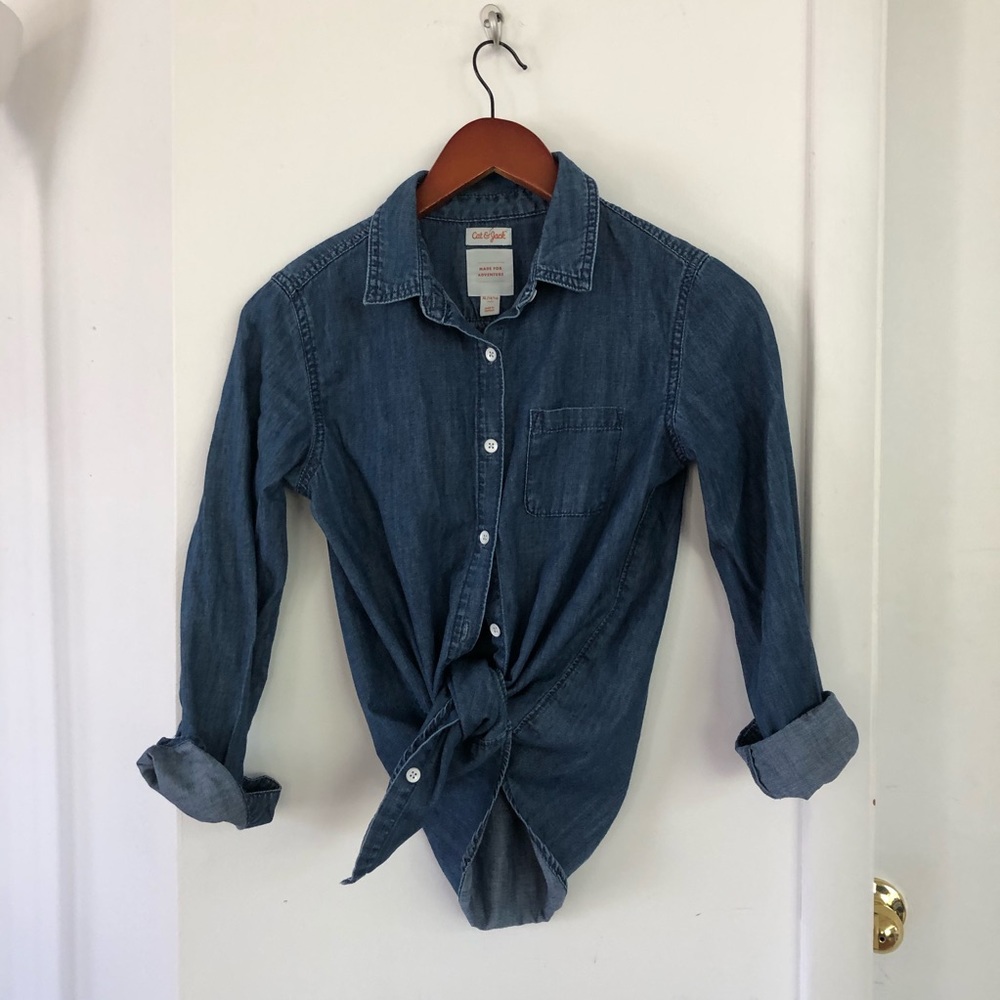3/$15    Classy 100% cotton chambray shirt Cat & Jack XL - Picture 8 of 12